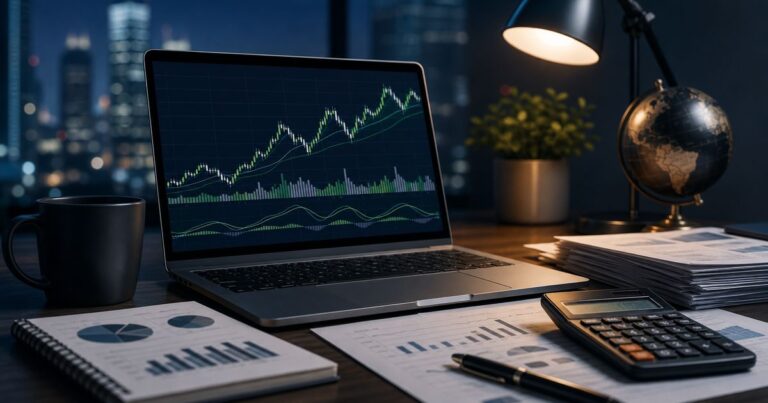financial graph laptop office